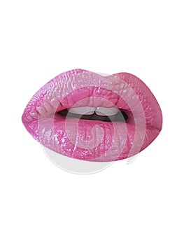 Close up of beautiful woman lips isolated cosmetic lip gloss