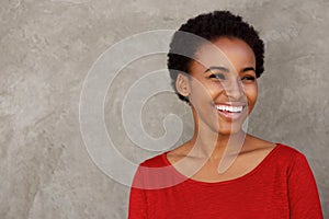 Close up beautiful young black woman laughing