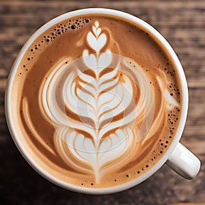 Close up of beautifully crafted latte art in a ceramic cup photo
