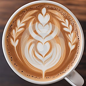 Close Up of Beautifully Crafted Latte Art In A White Ceramic Cup.