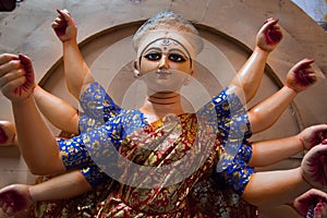 Close up of a beautifully dressed  Durga idol