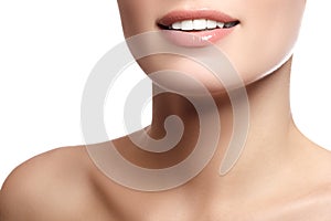Close-up beauty portrait view of a young woman natural smile w