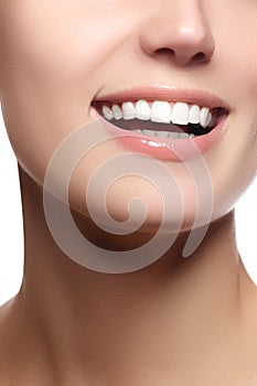 Close up beauty portrait view of a young woman natural smile w