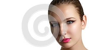close-up beauty shot of young pretty model with bright make-up. Eyeliner.