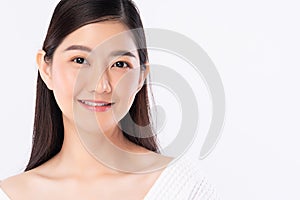 Close up Beauty Woman face Portrait, Beautiful Young Asian Woman with Clean Fresh Healthy Skin, Facial treatment. Cosmetology,