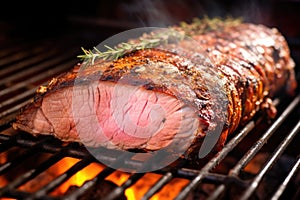 close-up of beef brisket showing pink smoke ring