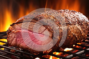 close-up of beef brisket showing pink smoke ring