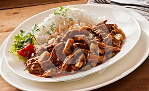 Close up of Beef goulash stroganoff photo