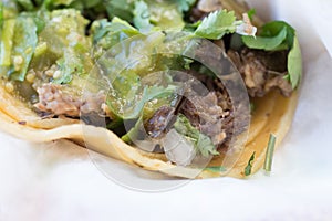 Close up of beef and pork street tacos