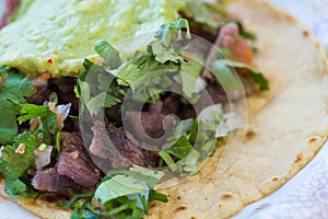 Close up of beef and pork street tacos