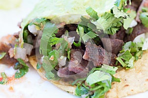 Close up of beef and pork street tacos