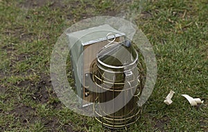 Close up of a beekeepers smoking equipment