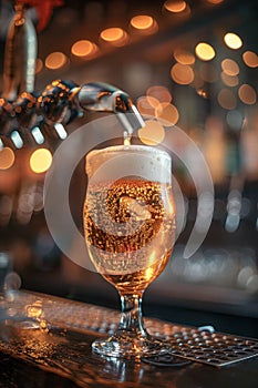 Close-Up of Beer Pouring into Glass at Bar