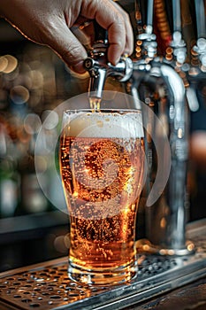 Close-Up of Beer Pouring into Glass at Bar