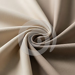 A close-up of beige fabric displaying a swirled pattern. The material is smooth and soft, with