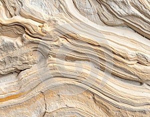 Close Up of Beige Sandstone Texture with Wavy Patterned Lines on Rock Surface