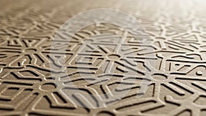 A close up of a beige textured surface featuring an intricate embossed geometric
