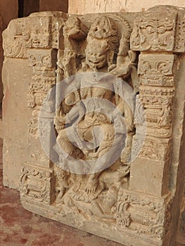 Close up of the believed 10th century carved stone in the ancient Chand Baori Step well in the village of Abhaneri, Rajasthan