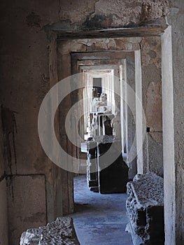 Close up of the believed 10th century carved stone in the ancient Chand Baori Step well in the village of Abhaneri, Rajasthan