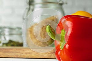 Close up of bell pepper on kitchen table