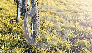 Close-up on a bicycle at the back