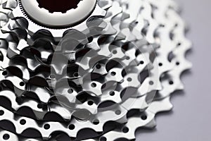 Bicycle roller chain that transfer power from pedals to drive, shiny silver detail