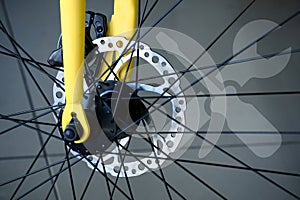 Close-up bicycle wheel and disc brake system