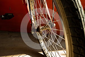 Close up bicycle wheel hub