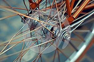 Close-up bicycle wheel from a unique angle, showcasing the spokes and patterns