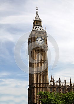 Close up of Big Ben Clock Tower Against Blue Sky England United Kingdom