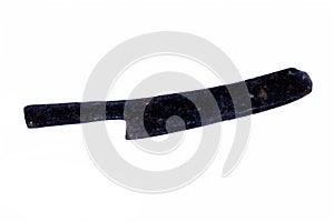 Close up of big black color meat cutting knife isolated on white.