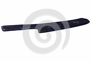 Close up of big black color meat cutting knife isolated on white.