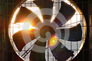 Close-up of big industrial fan in a factory. Ventilation of plant building