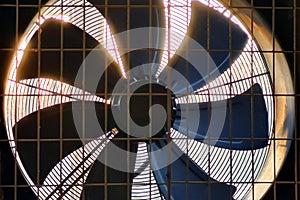 Close-up of big industrial fan in a factory. Ventilation of plant building