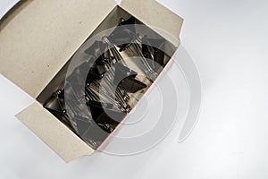 close up big paper clip in box