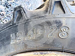 Close up of big tyre of R 124- 28 size