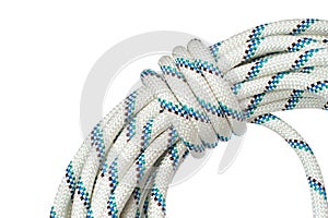 Close up of bight of rope using in speleo activity and working o