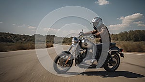 close-up of a biker on motorcycle, biker riding a bike, biker with helmet