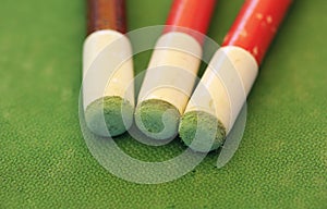Close up billiard sticks