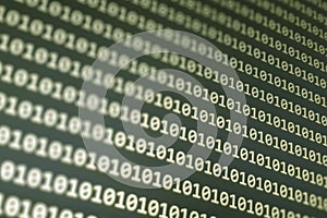 Close-up of binary code in green background, representing digital technology and computer programming concepts. Ideal fo