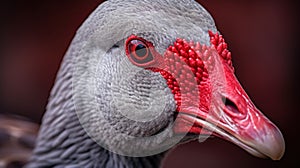 A close up of a bird with red eyes and grey feathers, AI