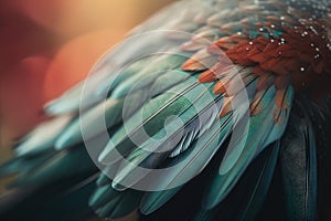 a close up of a bird\'s feathers with a blurry background