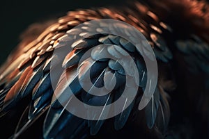 a close up of a bird\'s feathers with a dark background