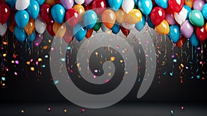 A close-up of a birthday banner with balloons and streamers, ready to add a