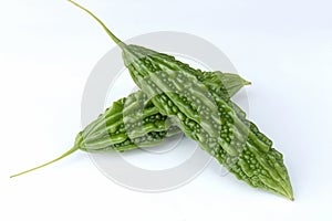 Close up bitter gourd on white background isolated.