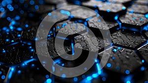 A close up of a black and blue hexagonal pattern