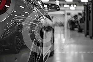 Sleek Luxury Car Detail: Black Sedan\'s Polished Fender and Tire photo
