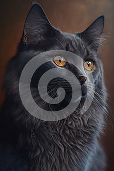 Close up of black cat with orange eyes, created using generative ai technology