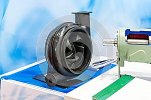 close up black color volute housing or case and impeller of centrifugal pump for industrial