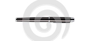 Close up black colored ball point pen isolated on white background with clipping path